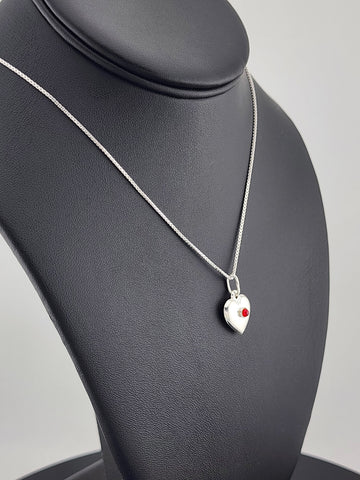 925 Sterling Silver Heart Necklace with Round Red Enamel – New & Stylish