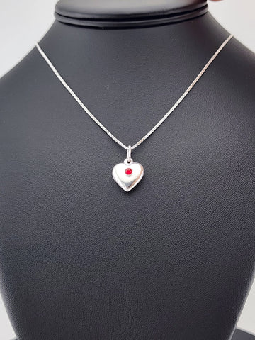 925 Sterling Silver Heart Necklace with Round Red Enamel – New & Stylish