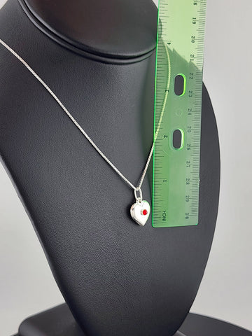 925 Sterling Silver Heart Necklace with Round Red Enamel – New & Stylish