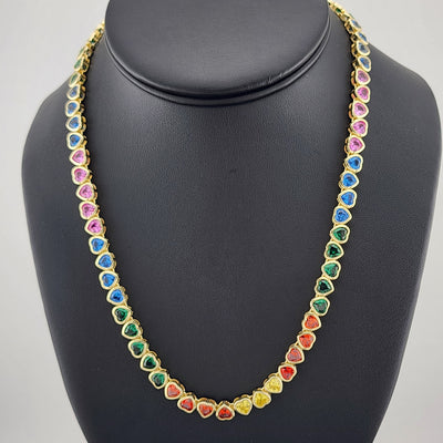925 Sterling Silver Rainbow Hearts Necklace – Tennis Style