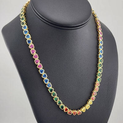 925 Sterling Silver Rainbow Hearts Necklace – Tennis Style