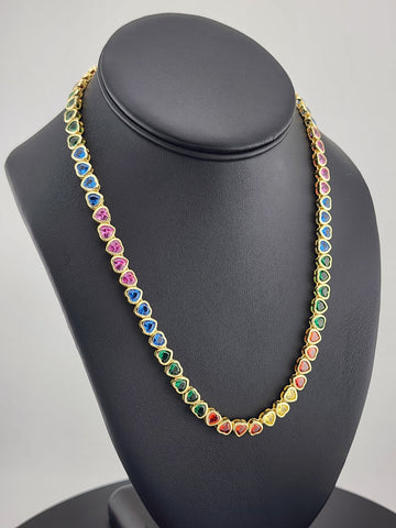 925 Sterling Silver Rainbow Hearts Necklace – Tennis Style