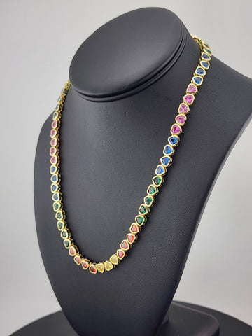 925 Sterling Silver Rainbow Hearts Necklace – Tennis Style