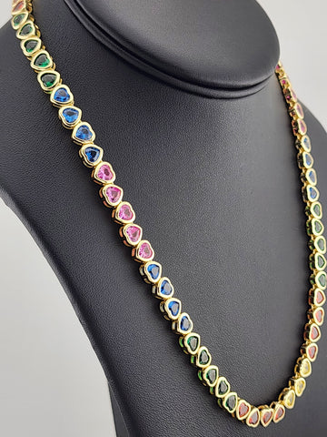 925 Sterling Silver Rainbow Hearts Necklace – Tennis Style