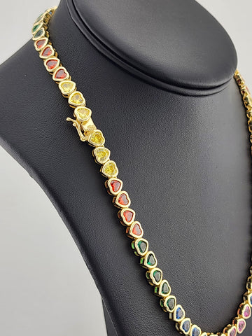925 Sterling Silver Rainbow Hearts Necklace – Tennis Style