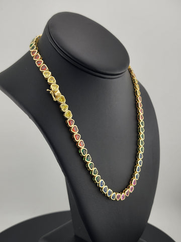 925 Sterling Silver Rainbow Hearts Necklace – Tennis Style