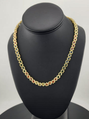 925 Sterling Silver Rainbow Hearts Necklace – Tennis Style