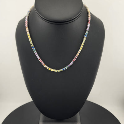 Rainbow Radiance – Sterling Silver Multi-Gemstone Tennis Necklace