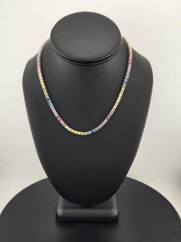 Rainbow Radiance – Sterling Silver Multi-Gemstone Tennis Necklace