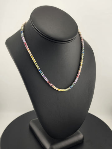 Rainbow Radiance – Sterling Silver Multi-Gemstone Tennis Necklace