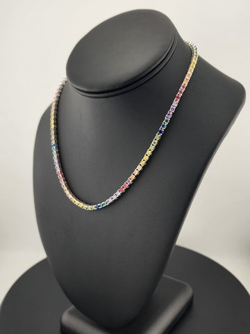 Rainbow Radiance – Sterling Silver Multi-Gemstone Tennis Necklace