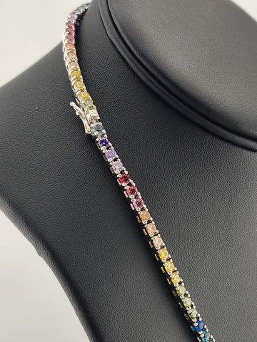 Rainbow Radiance – Sterling Silver Multi-Gemstone Tennis Necklace