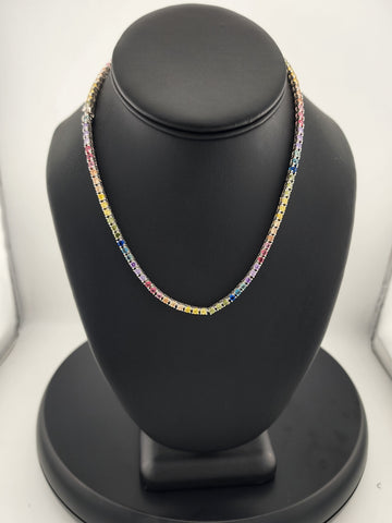 Rainbow Radiance – Sterling Silver Multi-Gemstone Tennis Necklace
