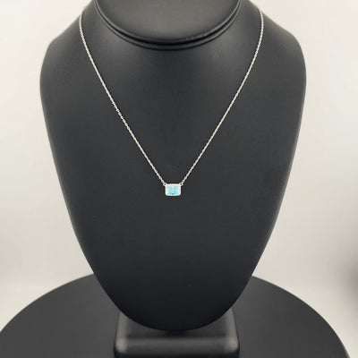 New Sterling Silver 925 Necklace – Blue Rectangle Gemstone Pendant