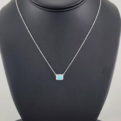 New Sterling Silver 925 Necklace – Blue Rectangle Gemstone Pendant