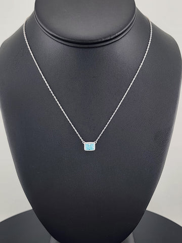 New Sterling Silver 925 Necklace – Blue Rectangle Gemstone Pendant