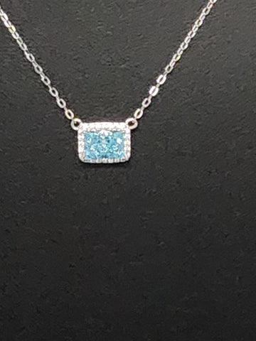 New Sterling Silver 925 Necklace – Blue Rectangle Gemstone Pendant