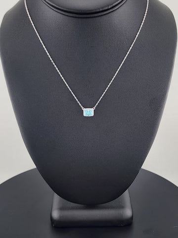 New Sterling Silver 925 Necklace – Blue Rectangle Gemstone Pendant