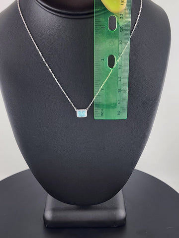 New Sterling Silver 925 Necklace – Blue Rectangle Gemstone Pendant