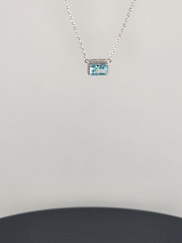 New Sterling Silver 925 Necklace – Blue Rectangle Gemstone Pendant