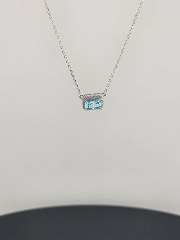 New Sterling Silver 925 Necklace – Blue Rectangle Gemstone Pendant