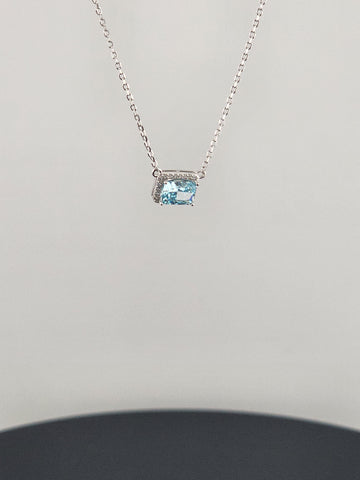New Sterling Silver 925 Necklace – Blue Rectangle Gemstone Pendant