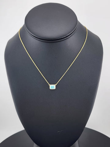 New Sterling Silver 925 Necklace – Blue Rectangle Gemstone Pendant