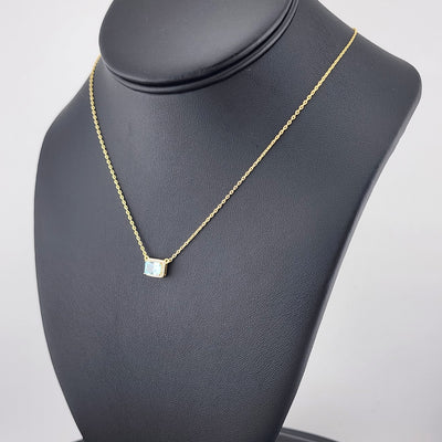 New Sterling Silver 925 Necklace – Blue Rectangle Gemstone Pendant