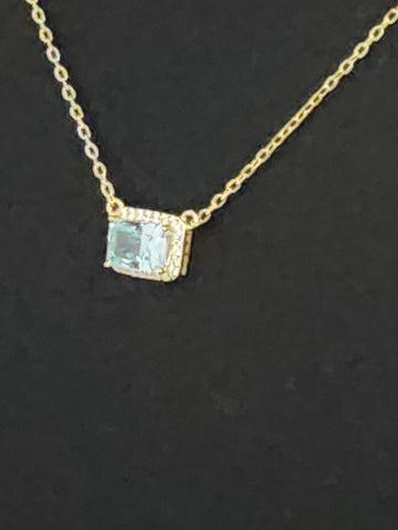 New Sterling Silver 925 Necklace – Blue Rectangle Gemstone Pendant