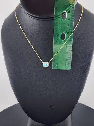 New Sterling Silver 925 Necklace – Blue Rectangle Gemstone Pendant