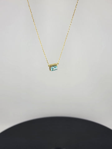 New Sterling Silver 925 Necklace – Blue Rectangle Gemstone Pendant