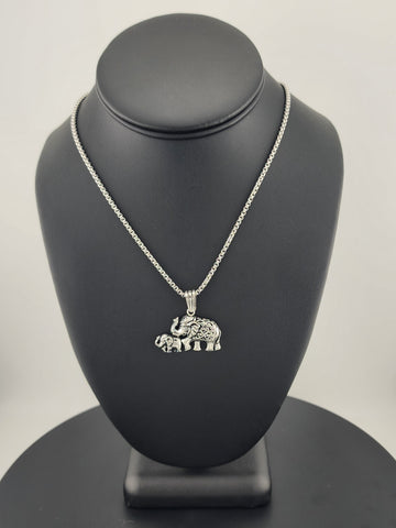 Sterling Silver Two Elephant Necklace – Mother & Baby Design
