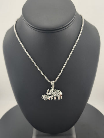 Sterling Silver Two Elephant Necklace – Mother & Baby Design