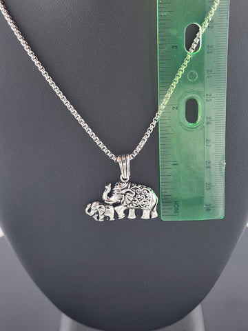 Sterling Silver Two Elephant Necklace – Mother & Baby Design