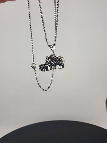 Sterling Silver Two Elephant Necklace – Mother & Baby Design