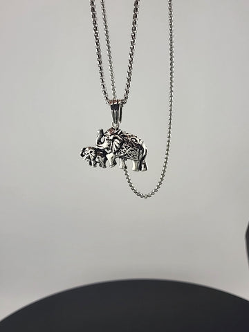 Sterling Silver Two Elephant Necklace – Mother & Baby Design
