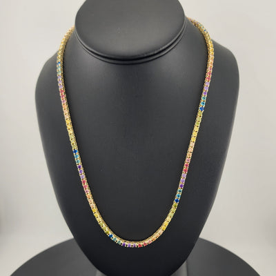 Rainbow Radiance – Sterling Silver Multi-Gemstone Tennis Necklace