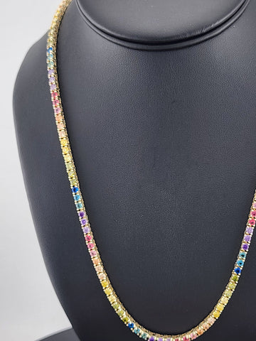 Rainbow Radiance – Sterling Silver Multi-Gemstone Tennis Necklace