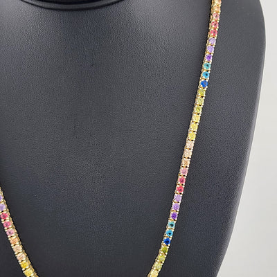 Rainbow Radiance – Sterling Silver Multi-Gemstone Tennis Necklace