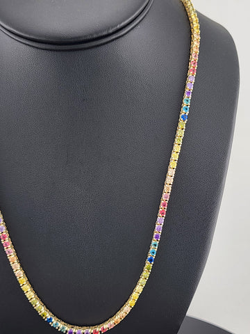 Rainbow Radiance – Sterling Silver Multi-Gemstone Tennis Necklace