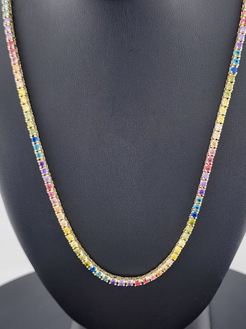 Rainbow Radiance – Sterling Silver Multi-Gemstone Tennis Necklace
