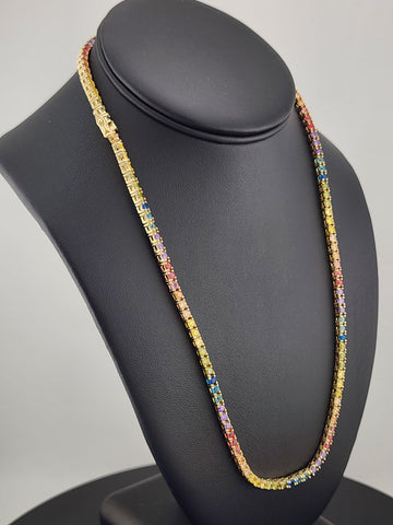 Rainbow Radiance – Sterling Silver Multi-Gemstone Tennis Necklace