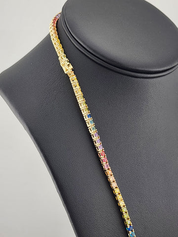 Rainbow Radiance – Sterling Silver Multi-Gemstone Tennis Necklace