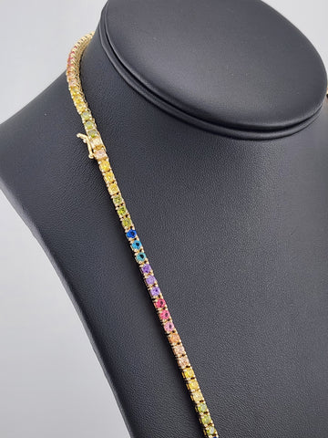 Rainbow Radiance – Sterling Silver Multi-Gemstone Tennis Necklace
