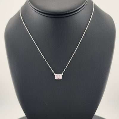 New Sterling Silver 925 Necklace – Pink Rectangle Gemstone Pendant