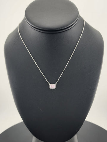 New Sterling Silver 925 Necklace – Pink Rectangle Gemstone Pendant