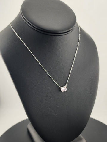New Sterling Silver 925 Necklace – Pink Rectangle Gemstone Pendant