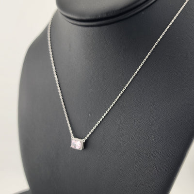 New Sterling Silver 925 Necklace – Pink Rectangle Gemstone Pendant