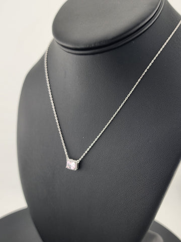 New Sterling Silver 925 Necklace – Pink Rectangle Gemstone Pendant