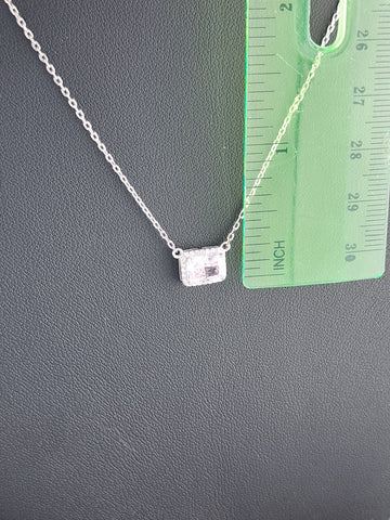 New Sterling Silver 925 Necklace – Pink Rectangle Gemstone Pendant